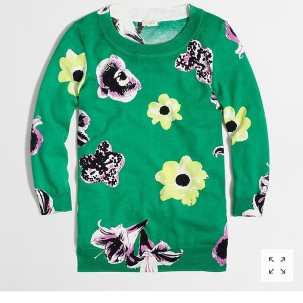 J.Crew Factory | Green Floral Punk Charley Sweater - Sz S